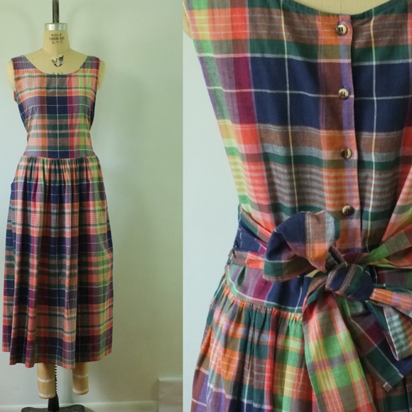vintage plaid dress | 1980s medium cotton dress - Picture 14 of 14
